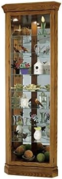 Corner Curio Cabinet, Legacy Oak Finish, Seven Glass Shelves, Locking Door I918341