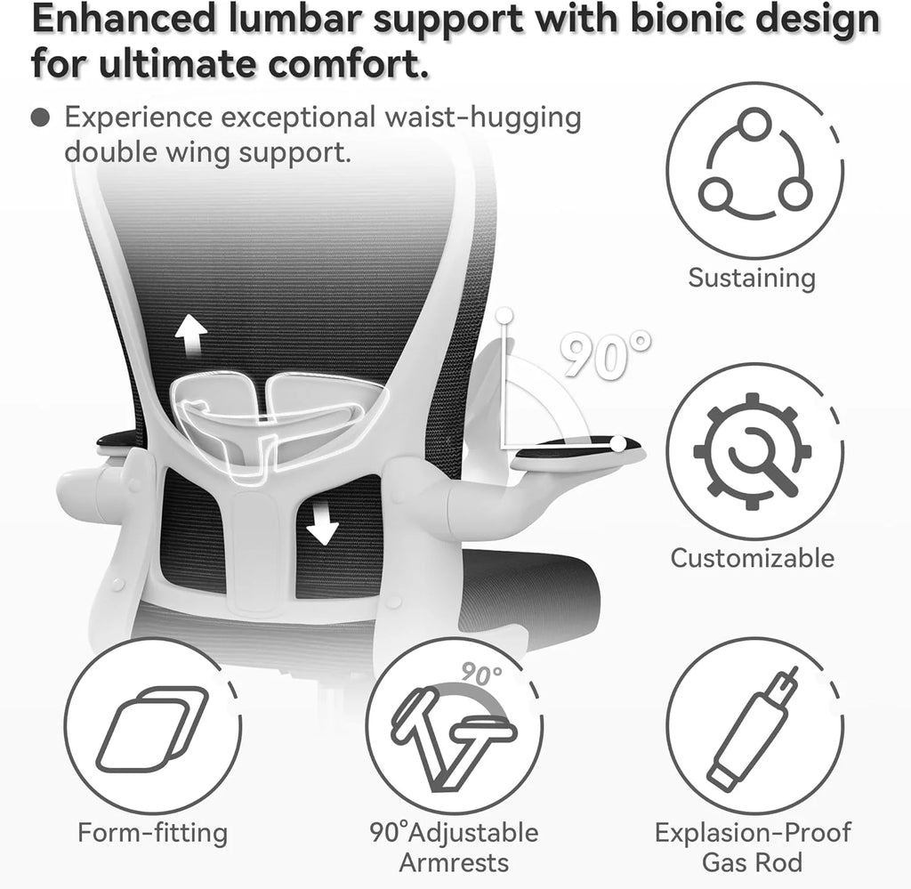 White Mesh Office Chair with Flip-up Armrests G84236