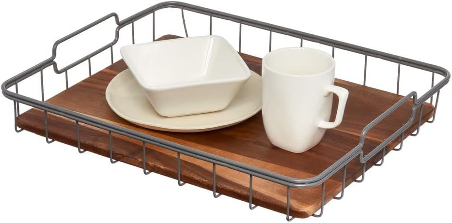 Acacia Wood and Wire Serving Tray, 14.5 x 7.5 x 3.2 D32028