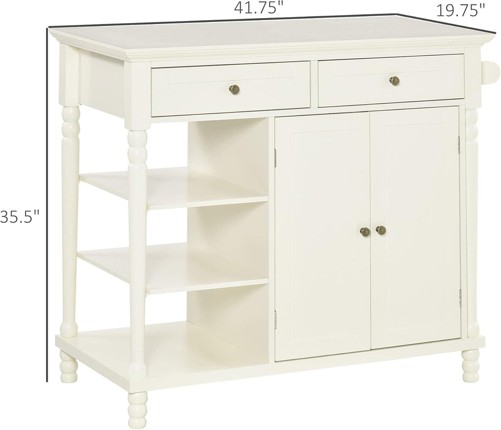 White Kitchen Sideboard Cabinet with 3-Tier Open Shelving and Pine Wood Legs Z52671