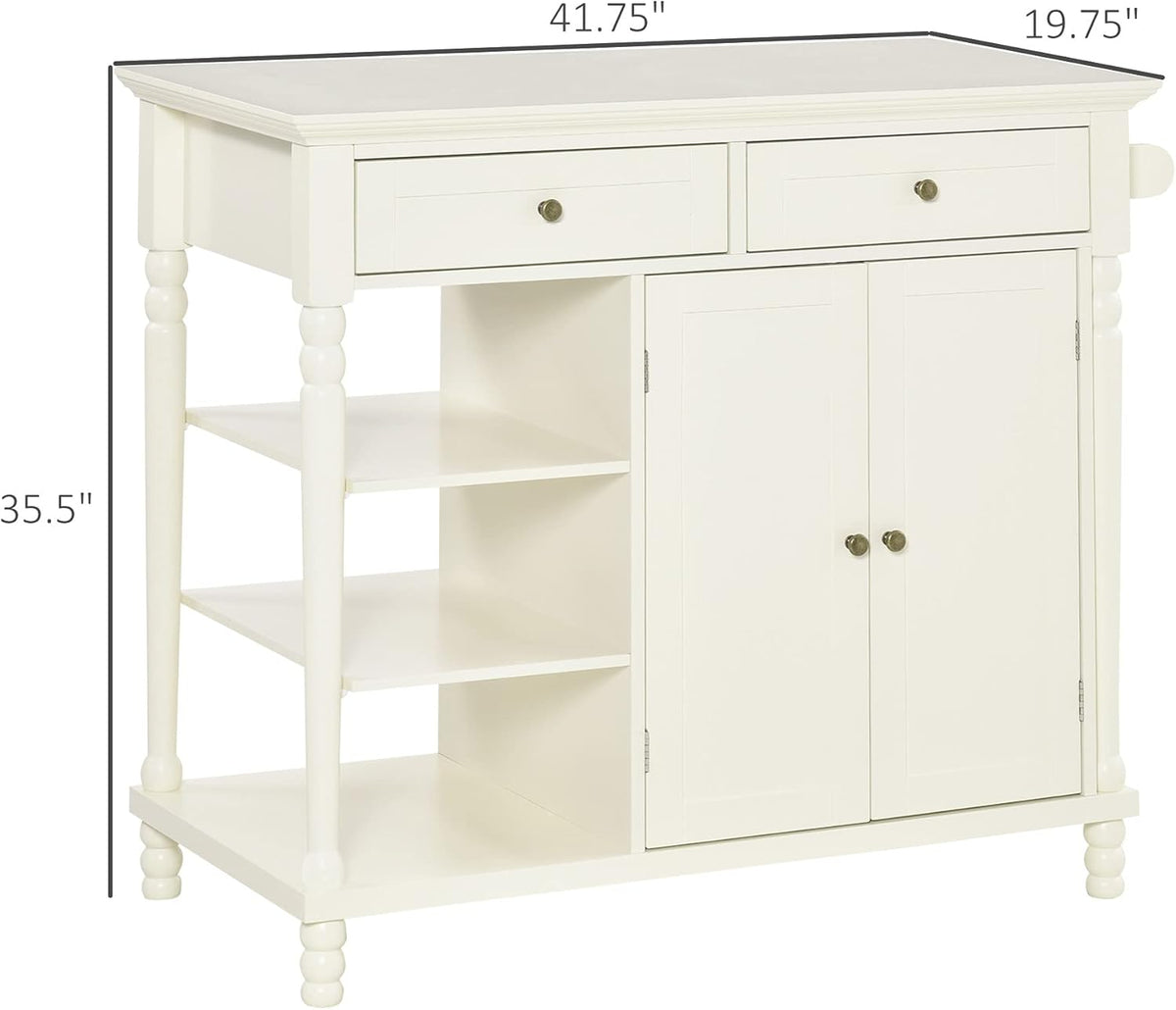 White Kitchen Sideboard Cabinet with 3-Tier Open Shelving and Pine Wood Legs Z52671