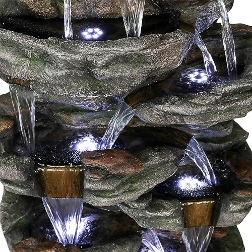 Large Outdoor Water Fountain, 47 1/5” H 9-tier with LED Light, Resin O682601