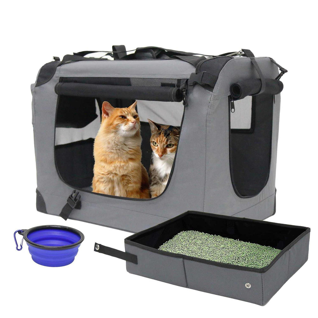 Large Soft-Sided Portable Cat Carrier with Collapsible Litter Box and Bowl C871