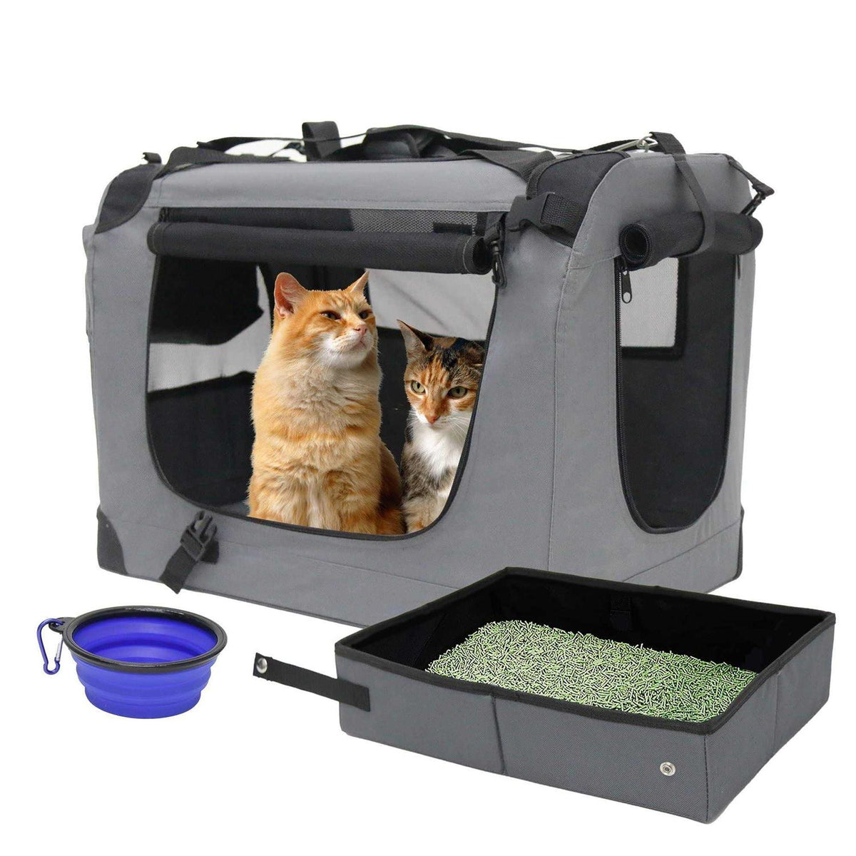 Large Soft-Sided Portable Cat Carrier with Collapsible Litter Box and Bowl C871
