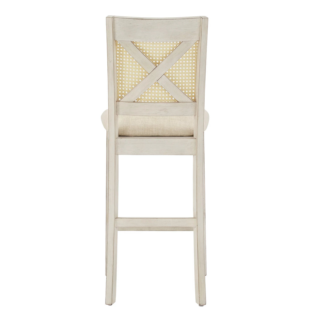 Antique White Beige Linen Counter Height Chair Set of 2 N9110