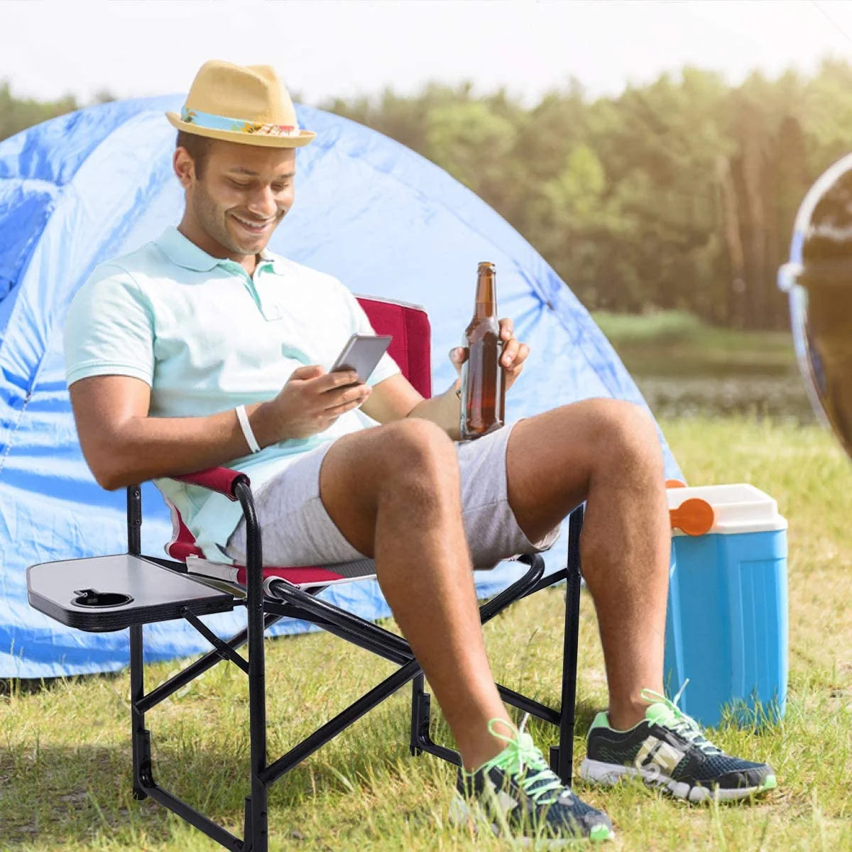 Folding Aluminum Camping Chair with Side Table R716047