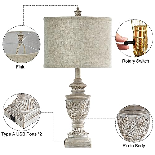 Set of 2 26" Rustic Resin Table Lamps with USB A/C Ports M3135