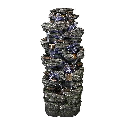 Large Outdoor Water Fountain, 47 1/5” H 9-tier with LED Light, Resin O682601