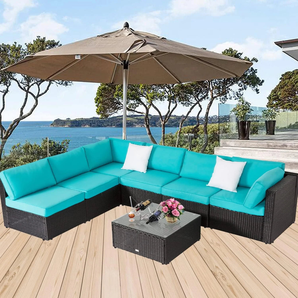 7 Pcs Rattan Wicker Patio Sectional Sofa Set with Coffee Table W5512