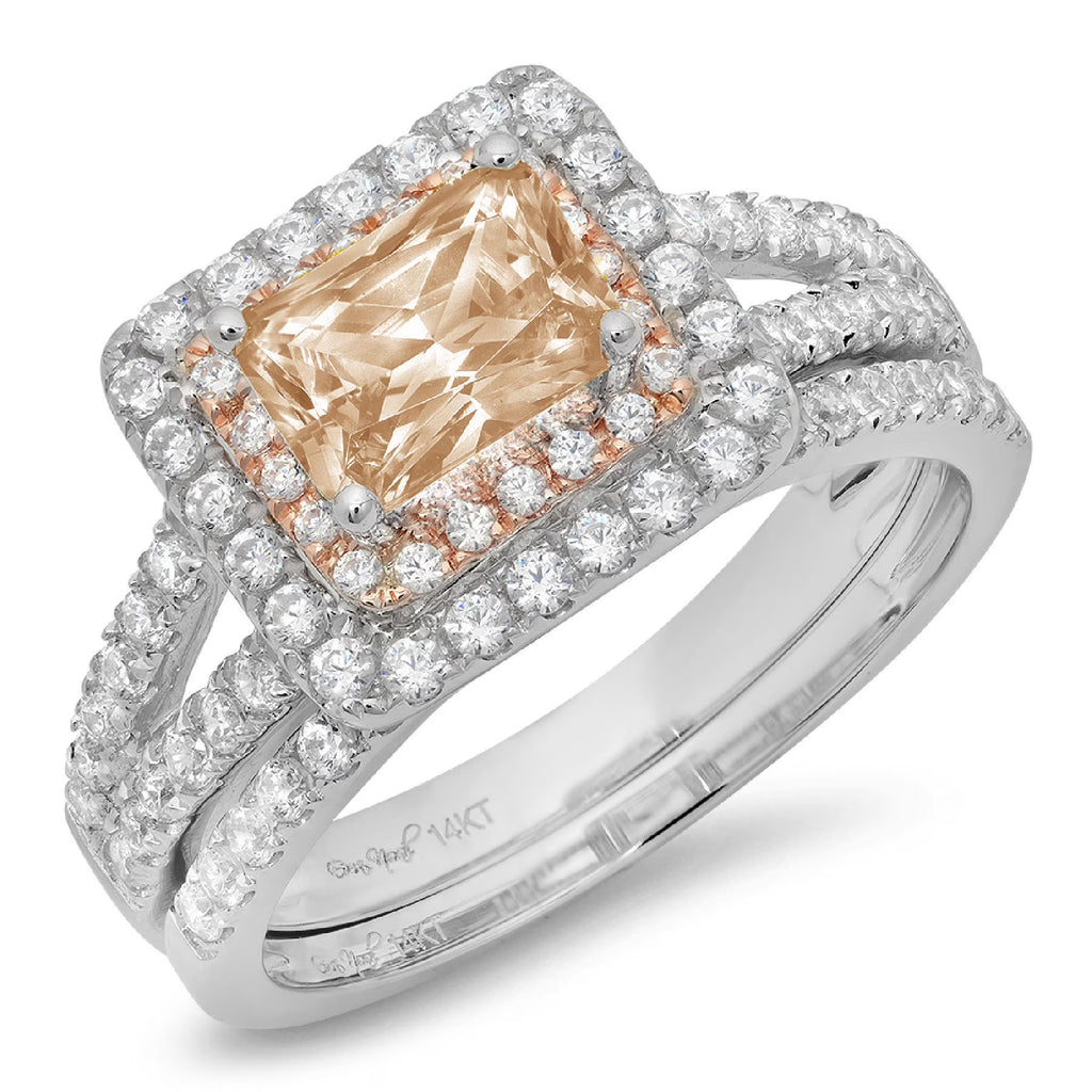 3.05 ct Emerald Cut Brown Champagne Simulated Diamond Ring Band Set Size 3.5 Z9082