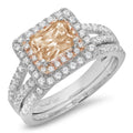 3.05 ct Emerald Cut Brown Champagne Simulated Diamond Ring Band Set Size 3.5 Z9082