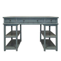 51 in. Distressed Blue Office Desk with 3 Drawers & 4 Shelves Q424092