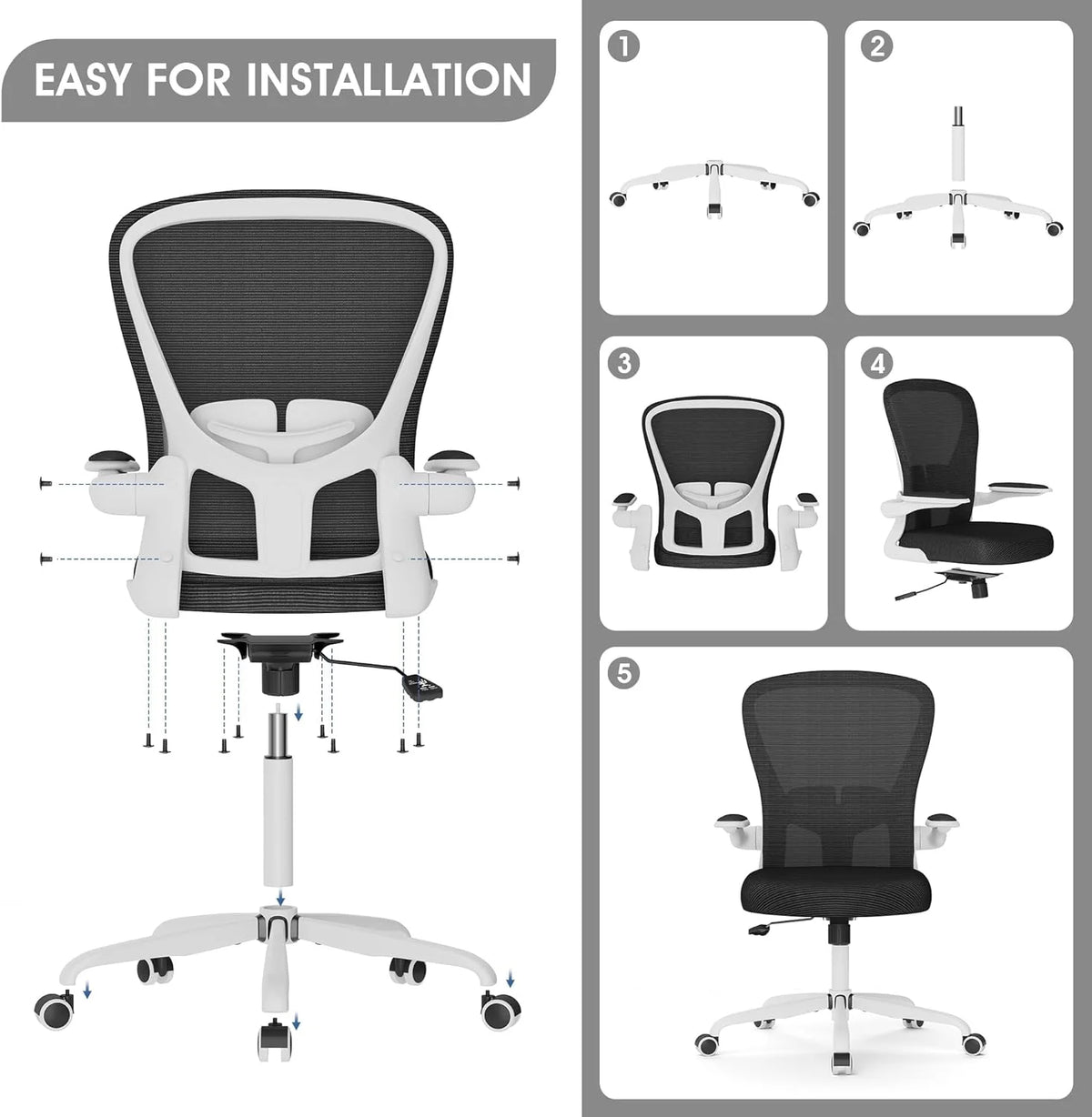 White Mesh Office Chair with Flip-up Armrests G84236
