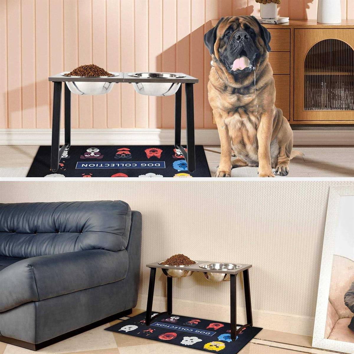 Elevated Dog Bowls with 2 X-Large Stainless Steel Bowls and Slow Feeder K120