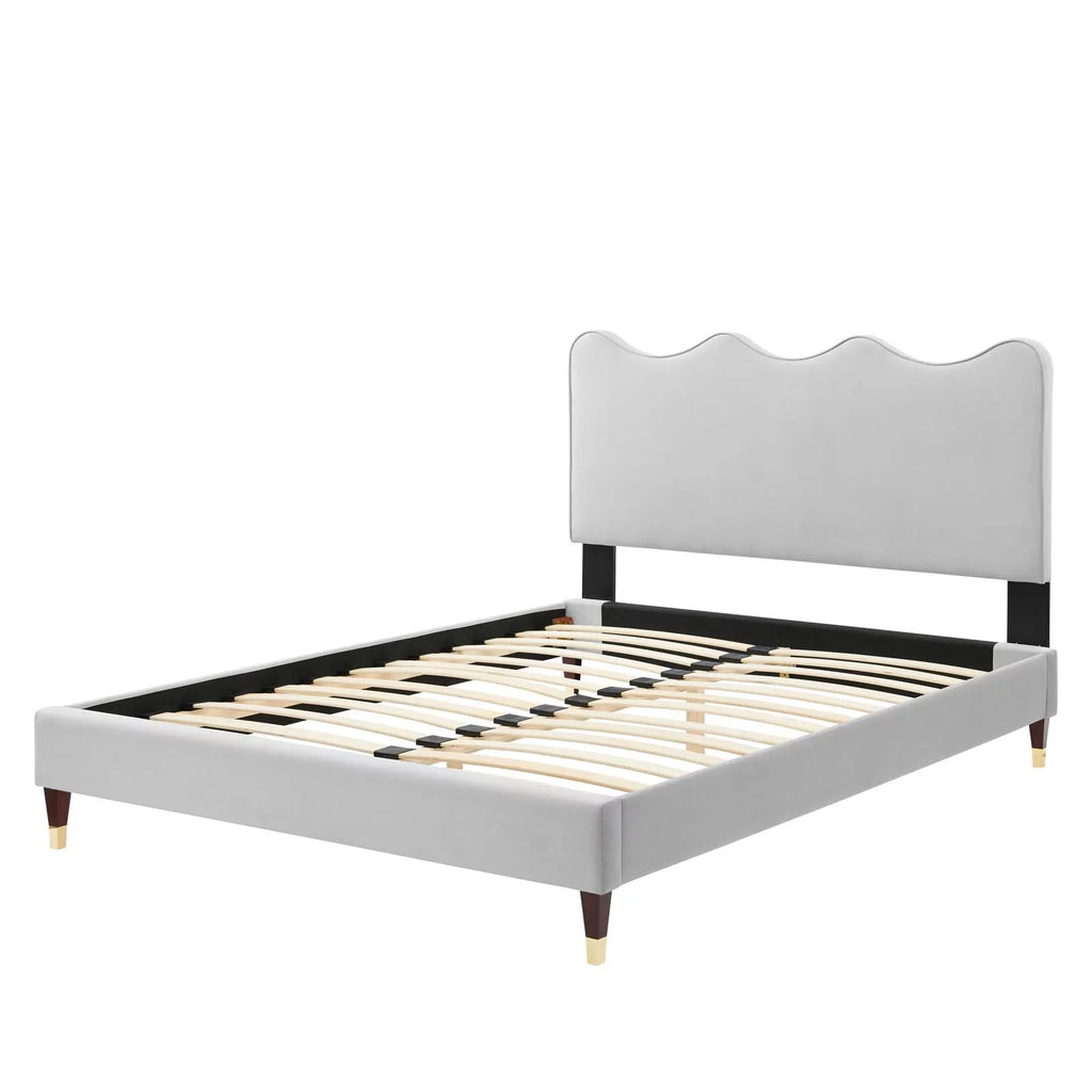 Full Size Grey Velvet Platform Bed Frame K521972