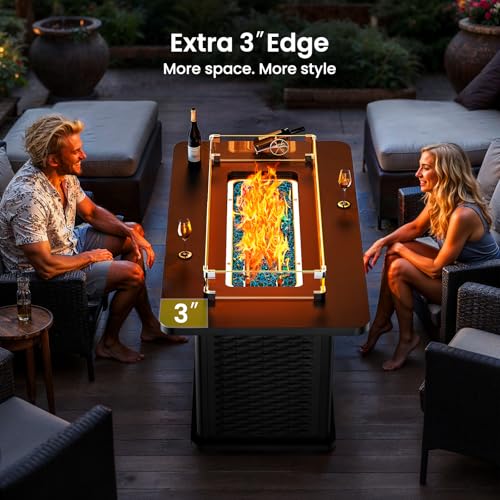 43-Inch Rectangular Propane Fire Pit Table with 60,000 BTU, Glass Stones, and Wind Guard, Black D58358