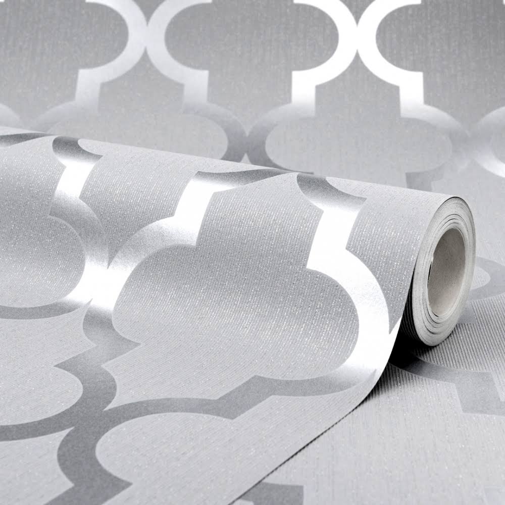 Soft Grey Silver Trellis Wallpaper Z766