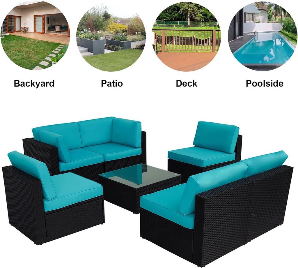 7 Pcs Rattan Wicker Patio Sectional Sofa Set with Coffee Table W5512