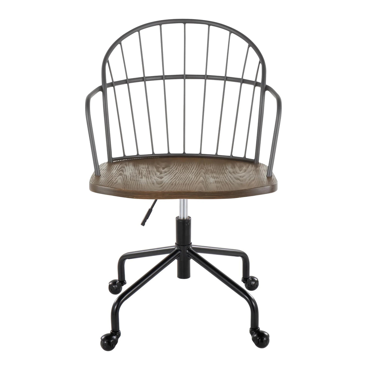 Adjustable Office Chair in Black Metal and Dark Walnut Wood T82586