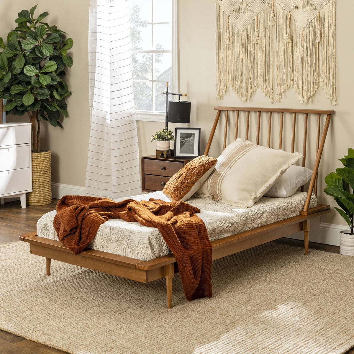 Twin Mid Century Solid Wood Spindle Bed O69373