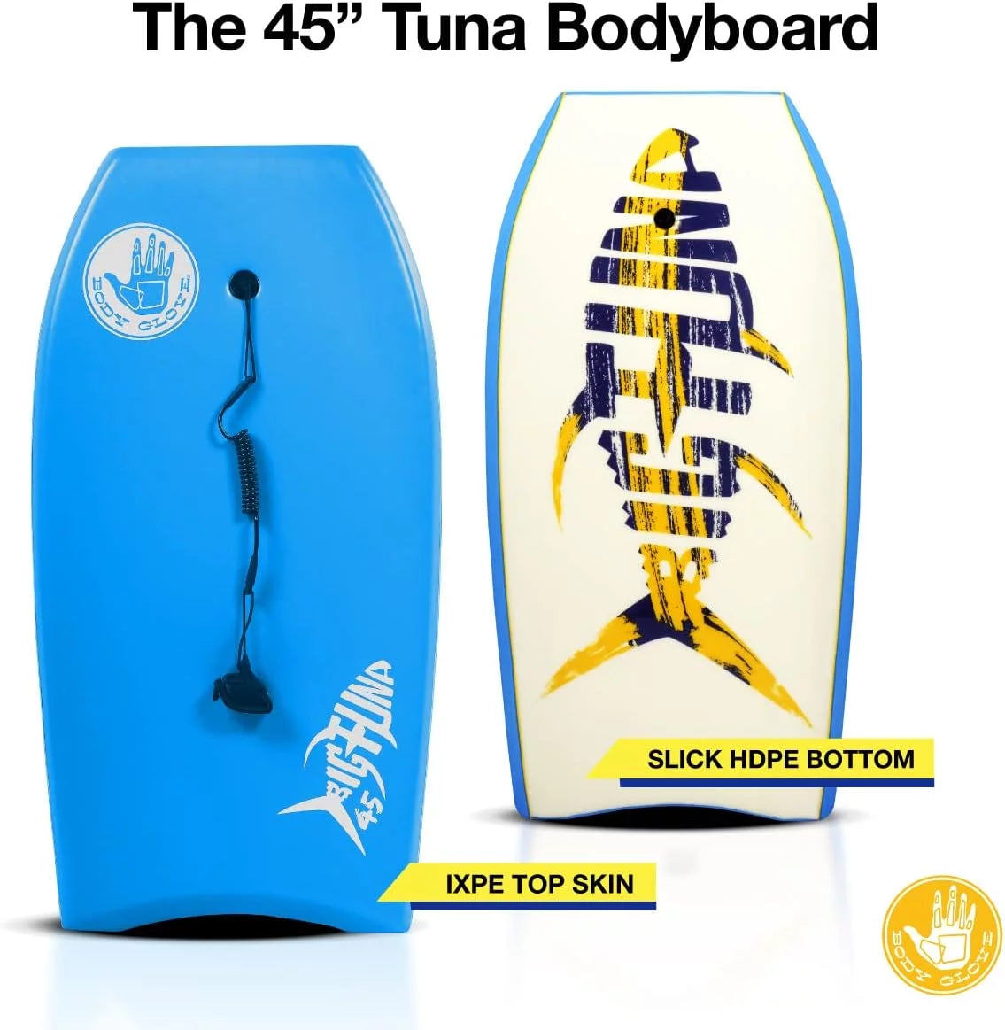 45 inch Bodyboard with Coiled Leash & Wrist Strap T18303