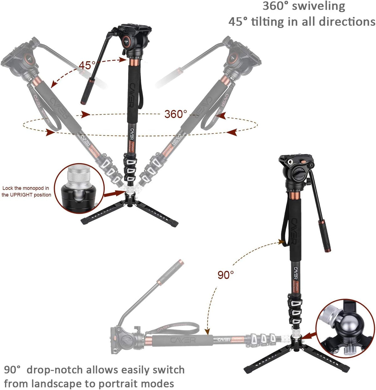 Carbon Fiber 71 inch Telescopic Video Monopod Kit with Fluid Head and Folding Support Base H137