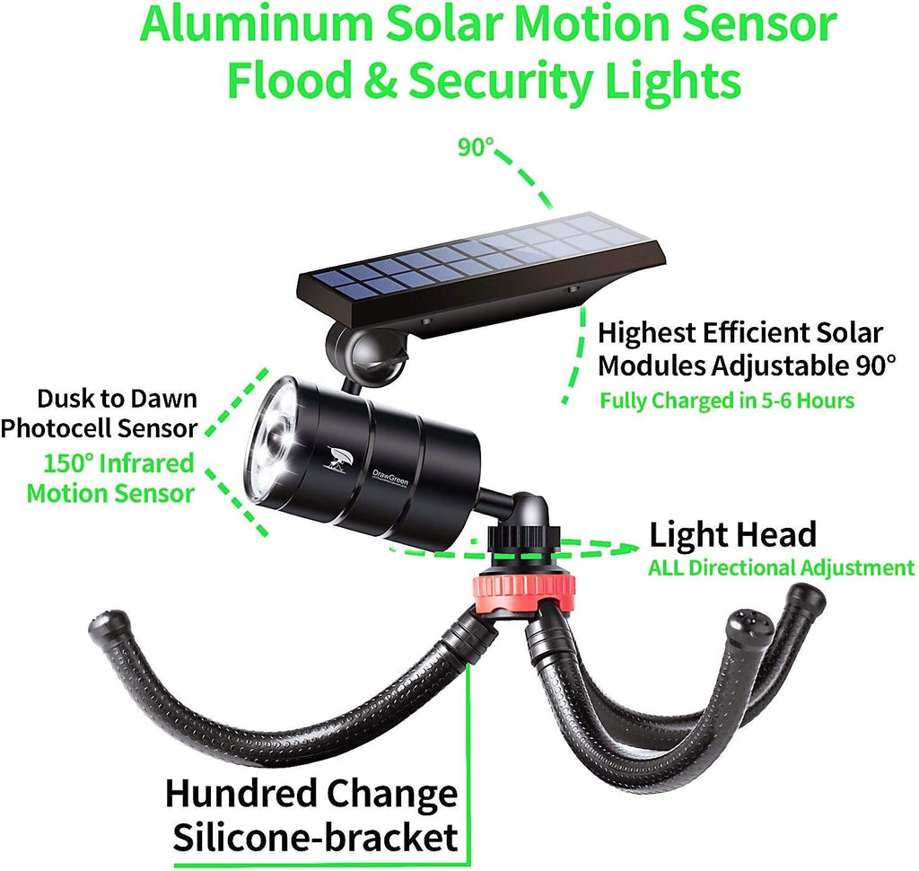 Solar Motion Sensor Outdoor Camping Lights Aluminum of 2, 1400-LM 9W LED Solar Flood Security Spotlights Y496