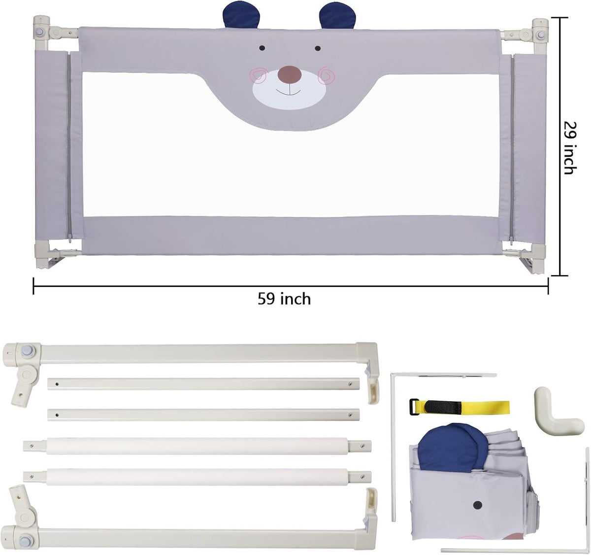 Extra Tall Collapsible Double Lock Bed Rails for Toddlers Queen Size C106