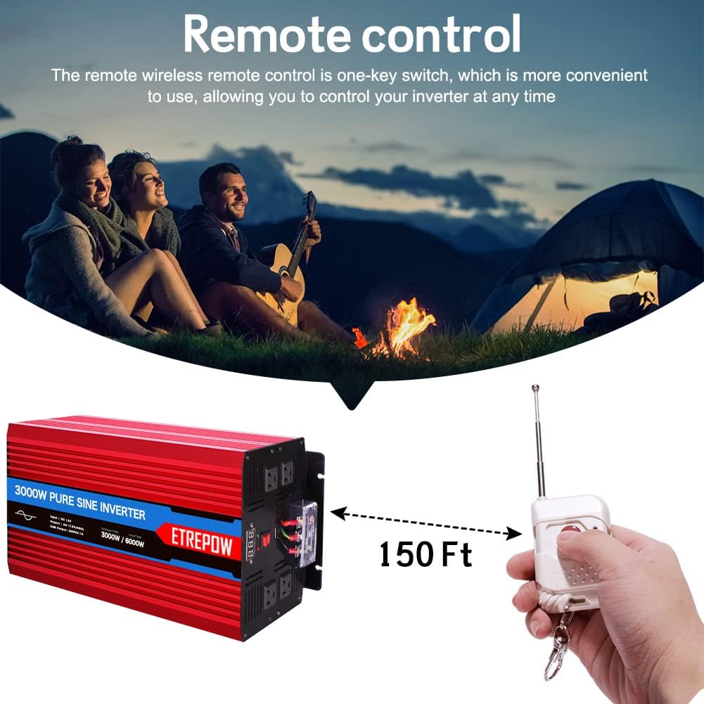 3000 Watt Pure Sine Wave Power Inverter 12V DC to 110V AC E19528