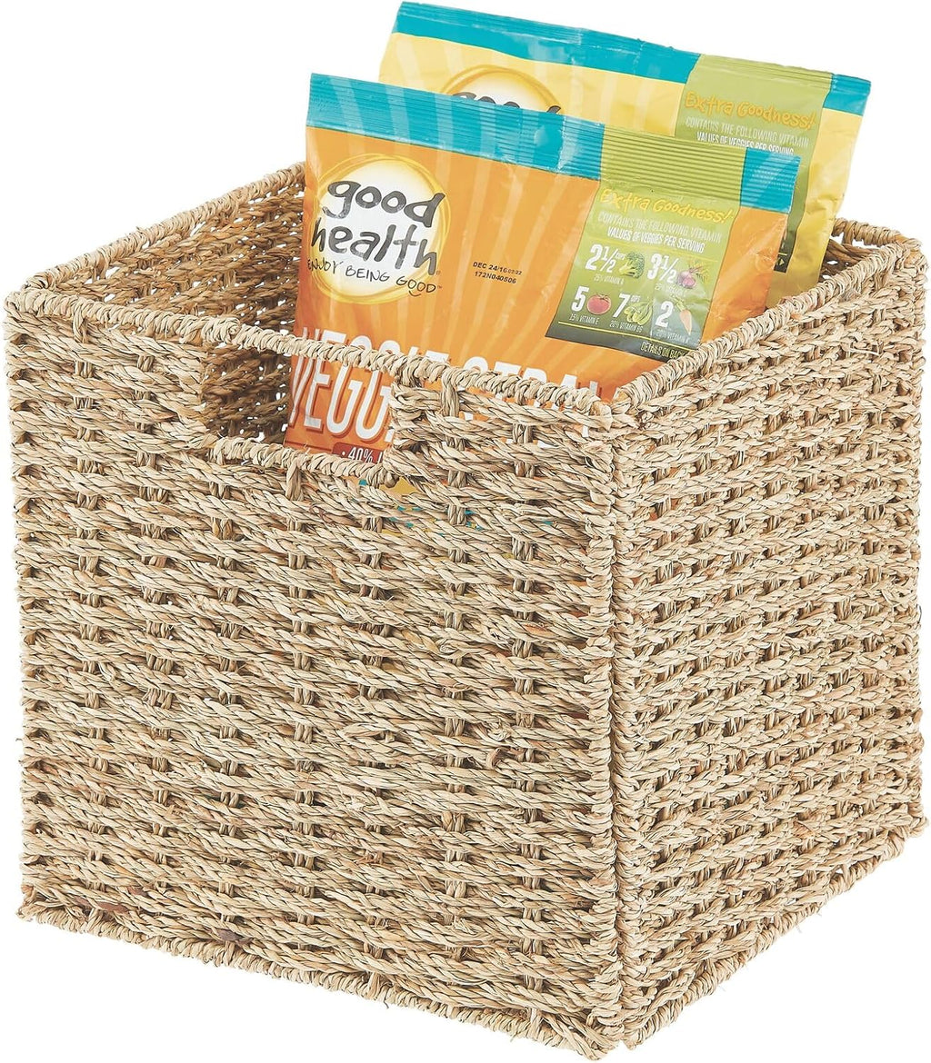 Seagrass Woven Cube Basket Organizer with Handles - 4 Pack - Natural/Tan E888748