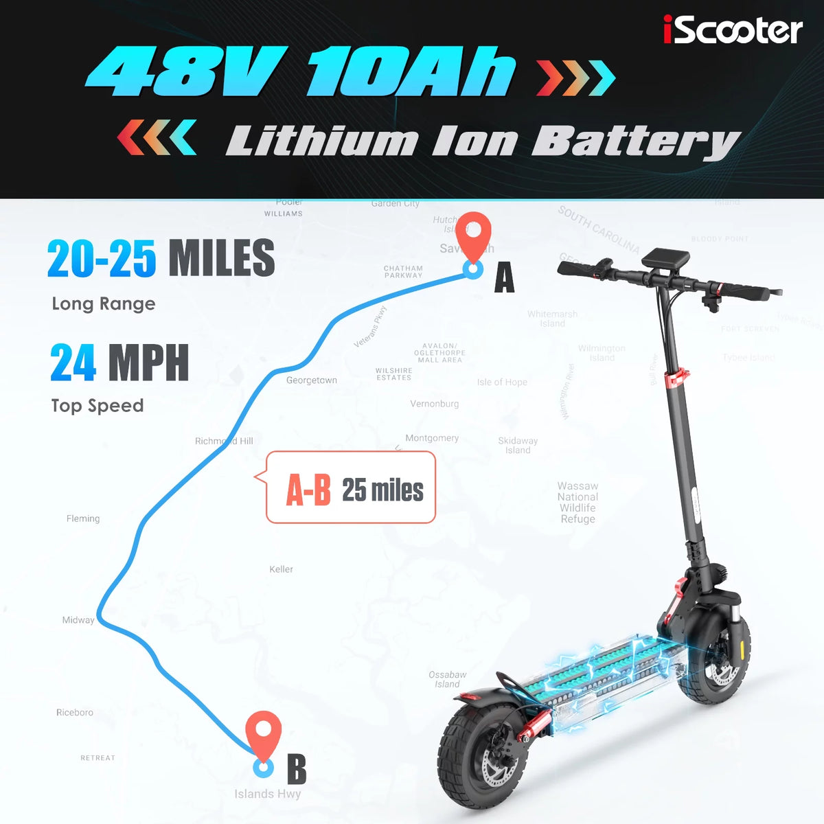 800W Electric Scooter, 25 MPH, 25Miles Range, Dual Brake, Folding Scooter L1056