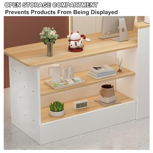 White Grey Wooden Cashier Counter with Storage Space B86752