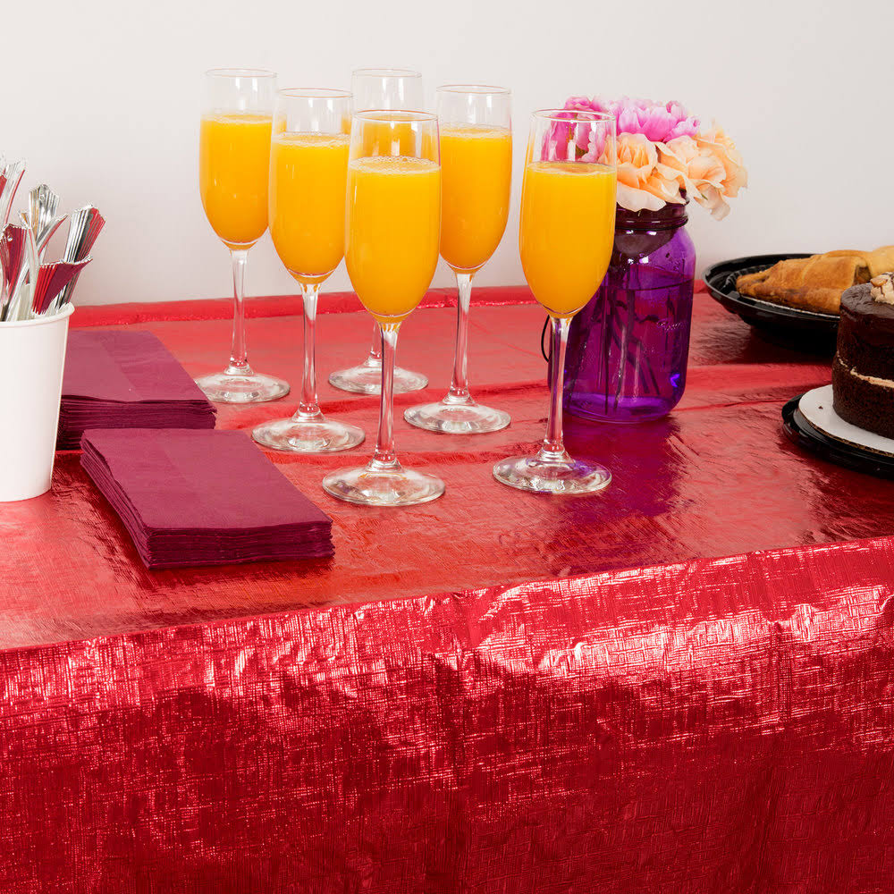 Red Metallic Plastic Table Cover - 12/Case Q4120
