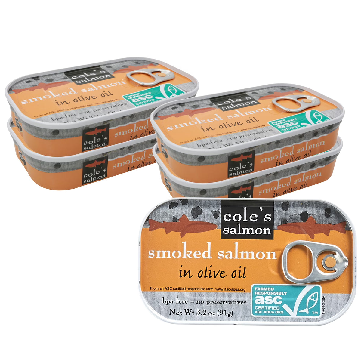 Canned Smoked Salmon in Extra Virgin Olive Oil, 3.2 oz (5 Pack) C2050