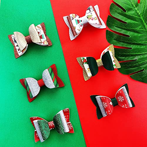 24 Set Christmas Faux Leather Hair Bows DIY Making Kit V3545