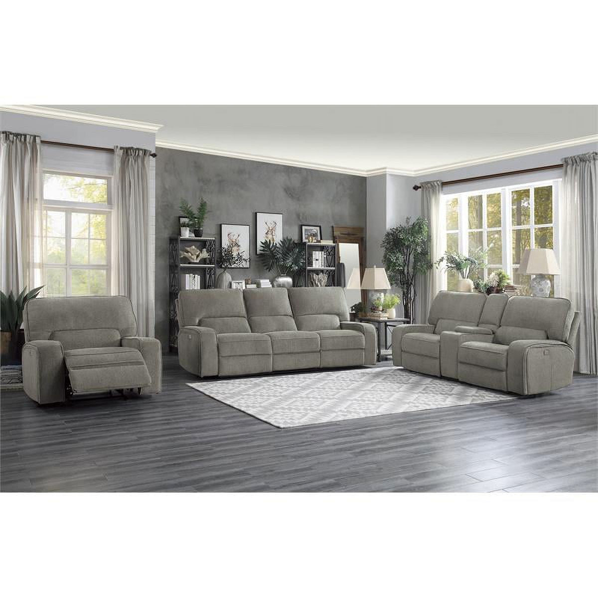 Mocha Chenille Power Double Reclining Sofa L987584