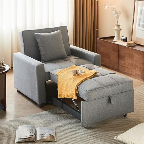 Blue Convertible Sofa Bed Chair with Side Pocket E7504