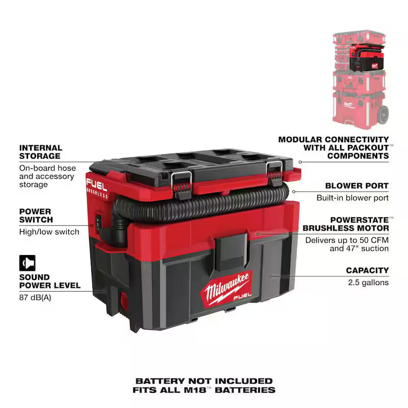Cordless 2.5 Gal Wet/Dry Vacuum with Flexible Hose Set S6045