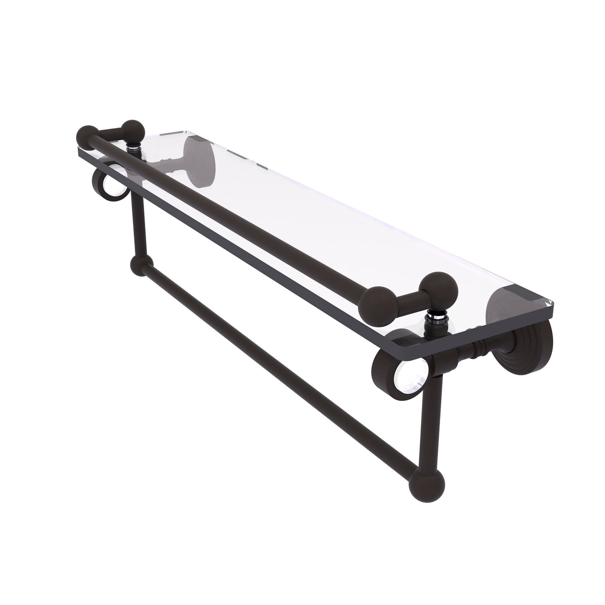 Oil Rubbed Bronze Glass Shelf with Gallery Rail and Towel Bar N329486