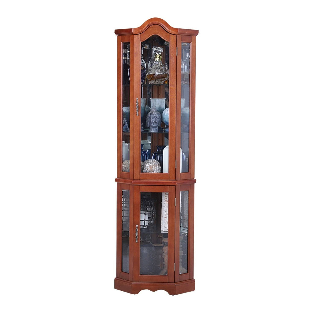 Brown Lighted Corner Curio Display Cabinet K274528