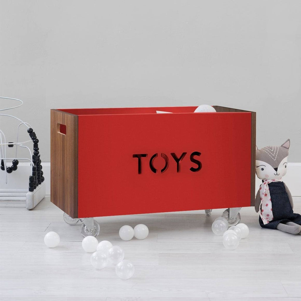 Walnut / Pacific Blue Toy Box Chest on Casters E8727