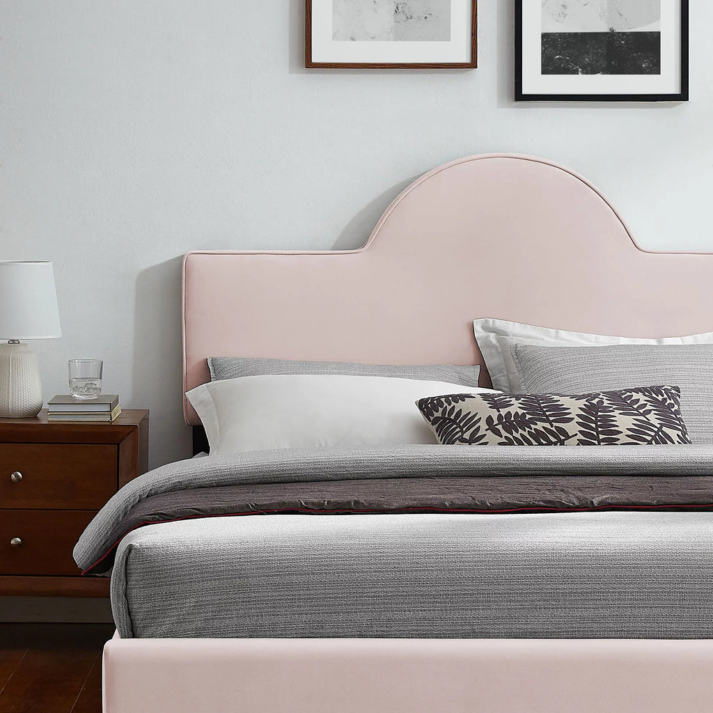 Queen Size Pink Velvet Platform Bed Frame X6728