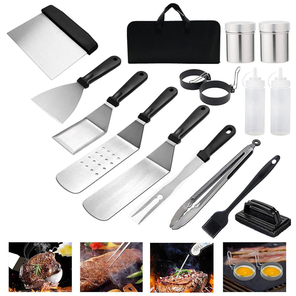 34Pcs Stainless Steel BBQ Grilling Tools Set with Carry Bag V961197