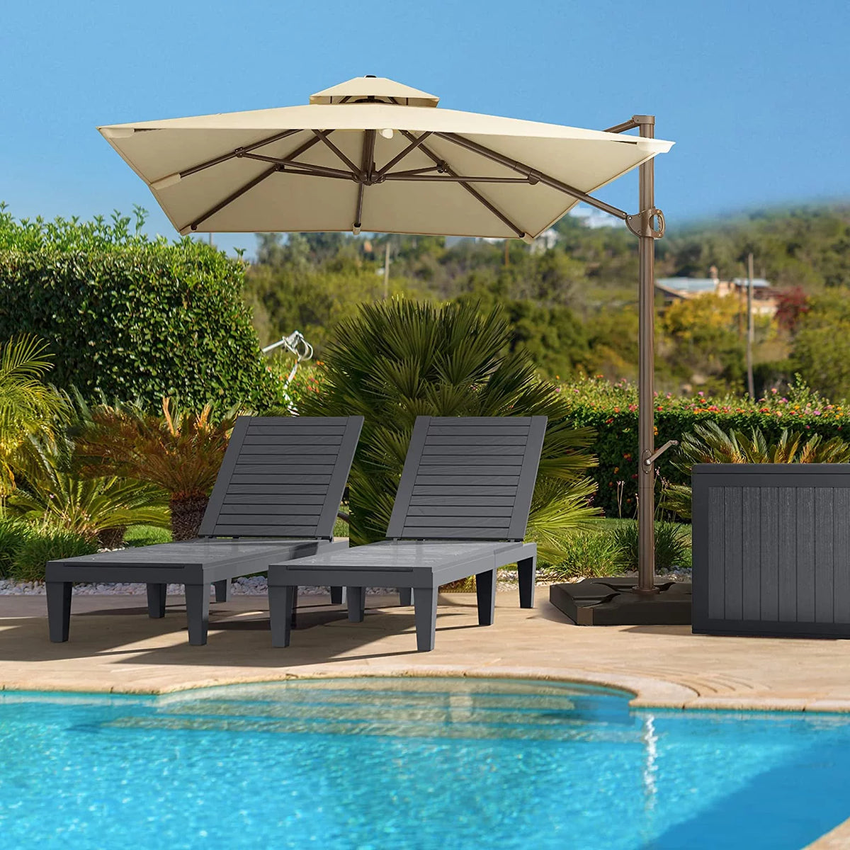 2 Pcs Adjustable Taupe Outdoor Lounge Chairs U374