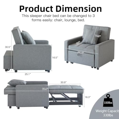 Blue Convertible Sofa Bed Chair with Side Pocket E7504