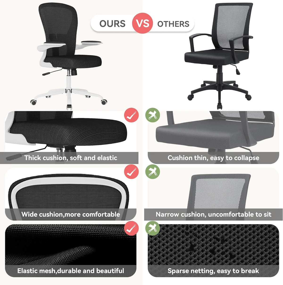 White Mesh Office Chair with Flip-up Armrests G84236