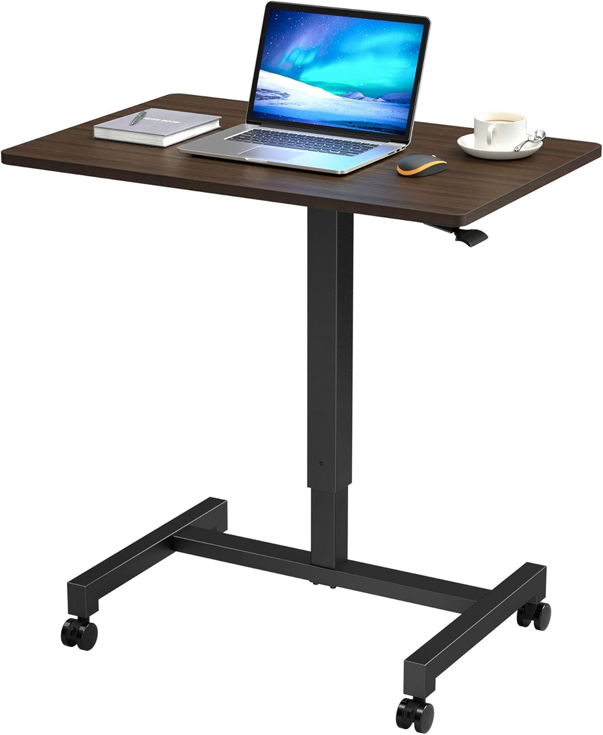 27'' Pneumatic Adjustable Height Mobile Standing Desk Cart White J322107