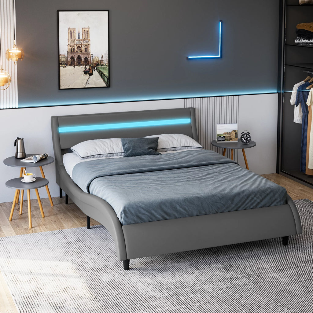 White Queen Size LED Platform Bed Frame C9755