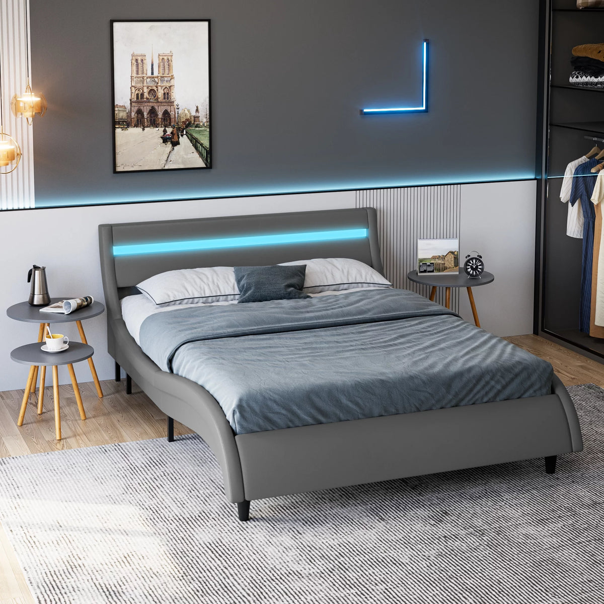 White Queen Size LED Platform Bed Frame C9755