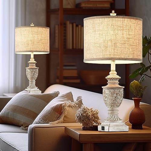 Set of 2 26" Rustic Resin Table Lamps with USB A/C Ports M3135
